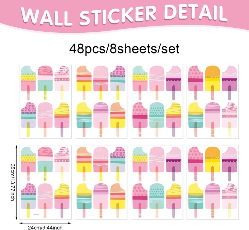 Kasubeso 48 Pcs Ice Cream Wall Decals for Kids Room, Peel and Stick Sweet Treats Wall Sticker, Multicolor Dessert Designs Wall Decor for Nursery Playroom Classroom Bedroom School - Image 2
